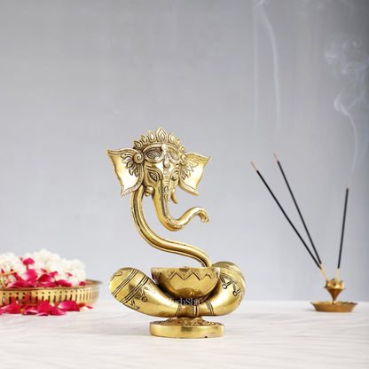 Brass Abstract Ganesha with Engraved Design Diya superfine