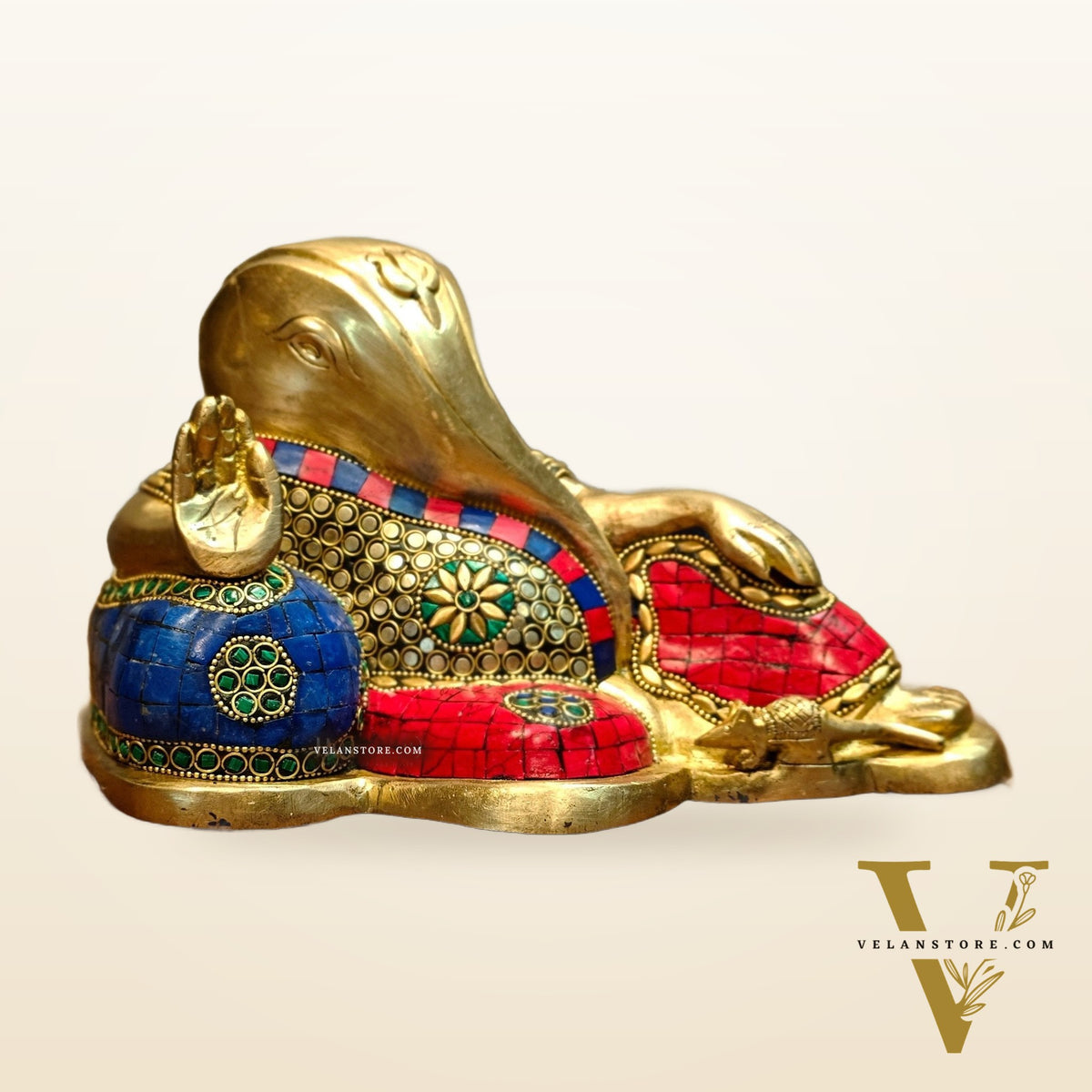 Brass abstract modern design Resting Ganesha statue 11 inch