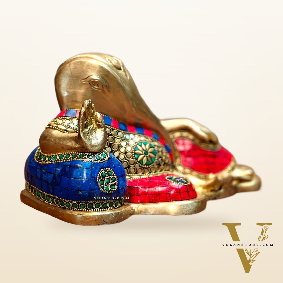 Brass abstract modern design Resting Ganesha statue 11 inch