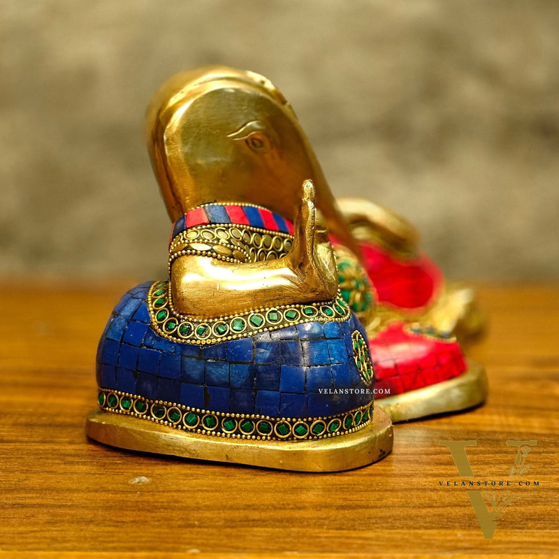 Brass abstract modern design Resting Ganesha statue 11 inch