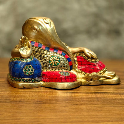 Brass abstract modern design Resting Ganesha statue 11 inch