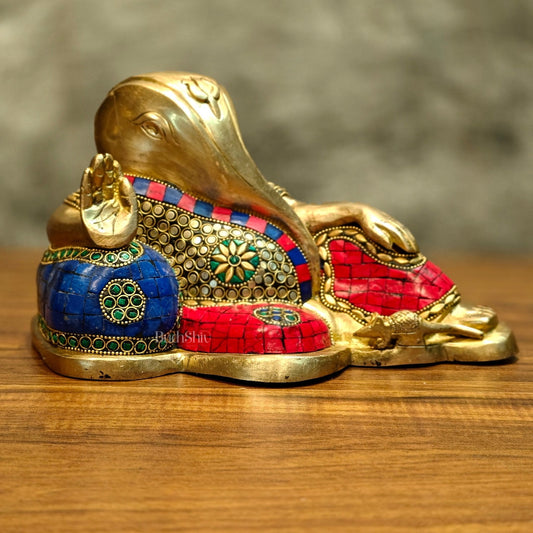 Brass abstract modern design Resting Ganesha statue 11 inch