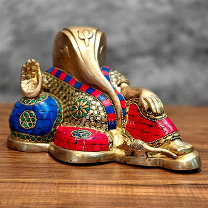 Brass abstract modern design Resting Ganesha statue 11 inch