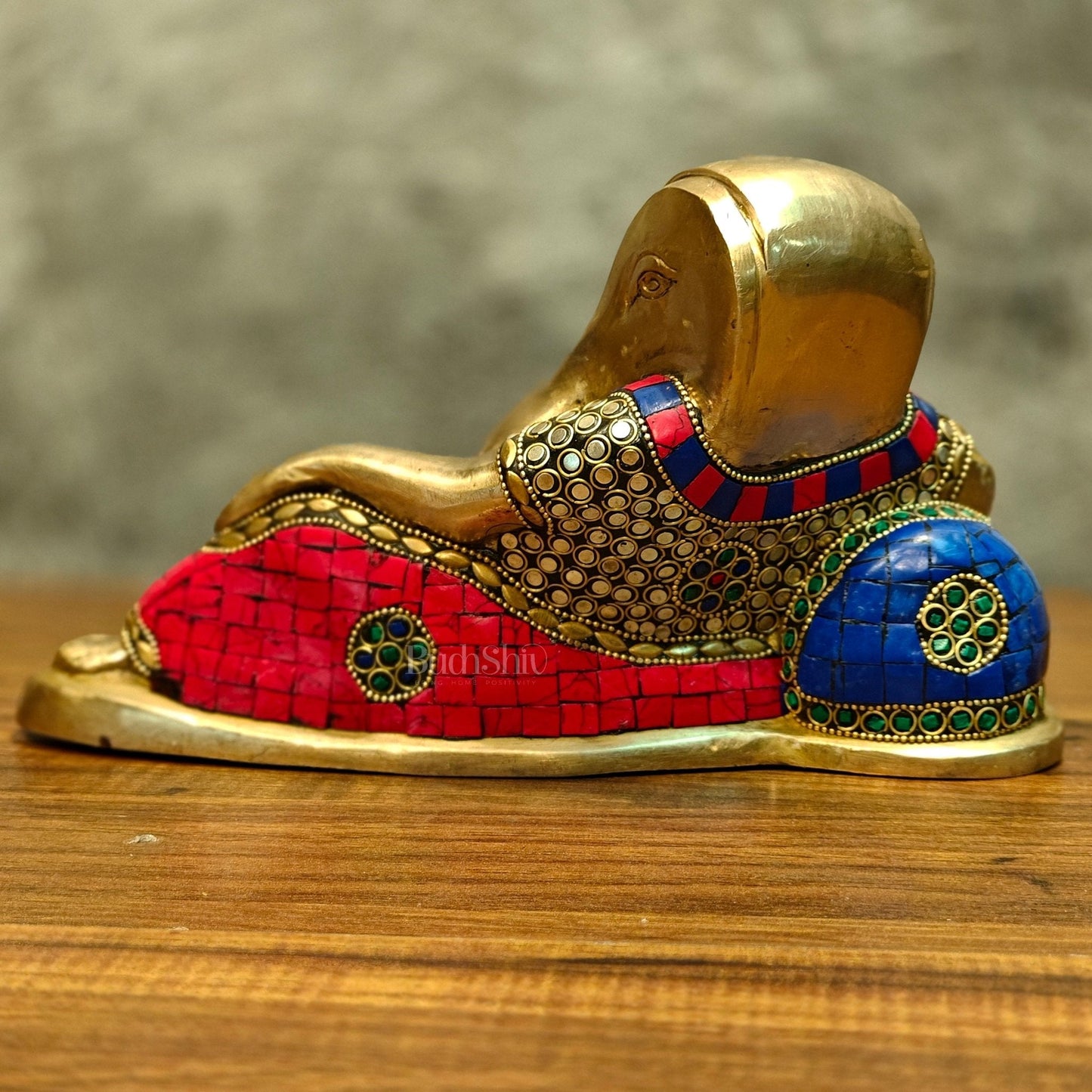 Brass abstract modern design Resting Ganesha statue 11 inch