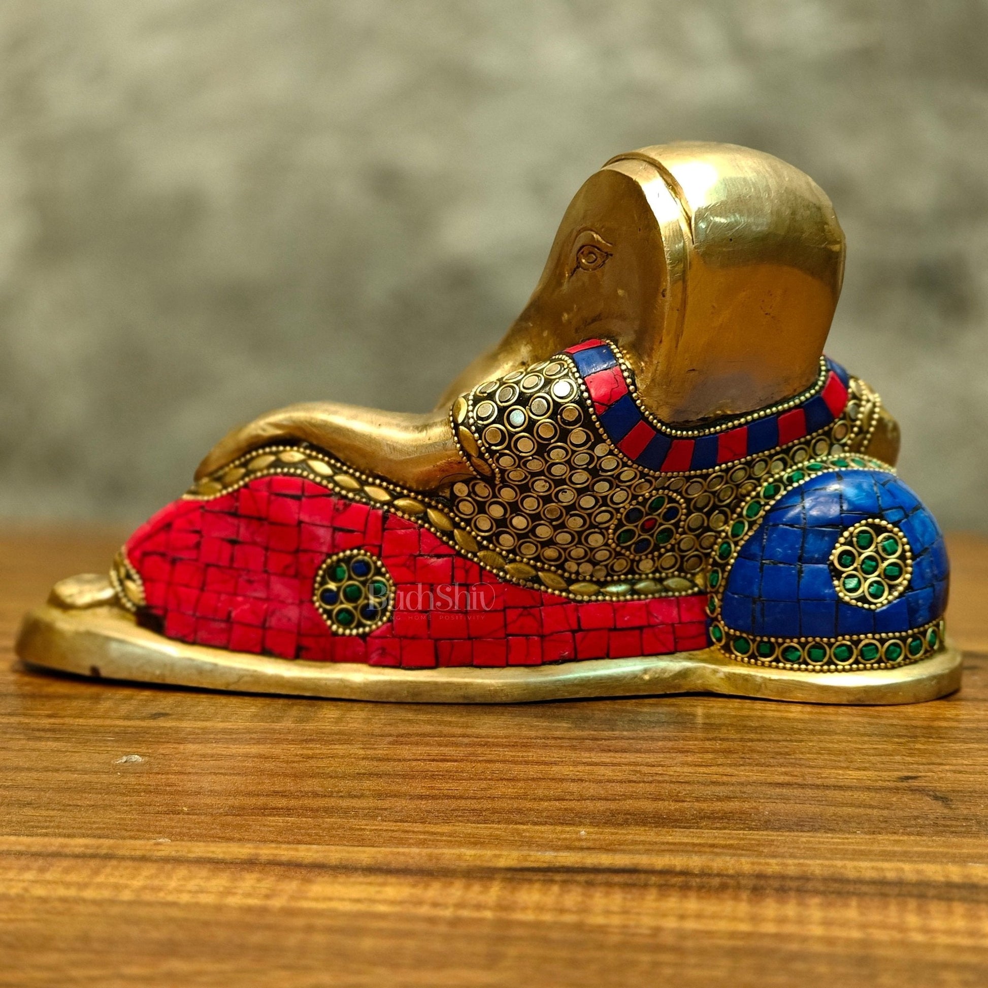 Brass abstract modern design Resting Ganesha statue 11 inch