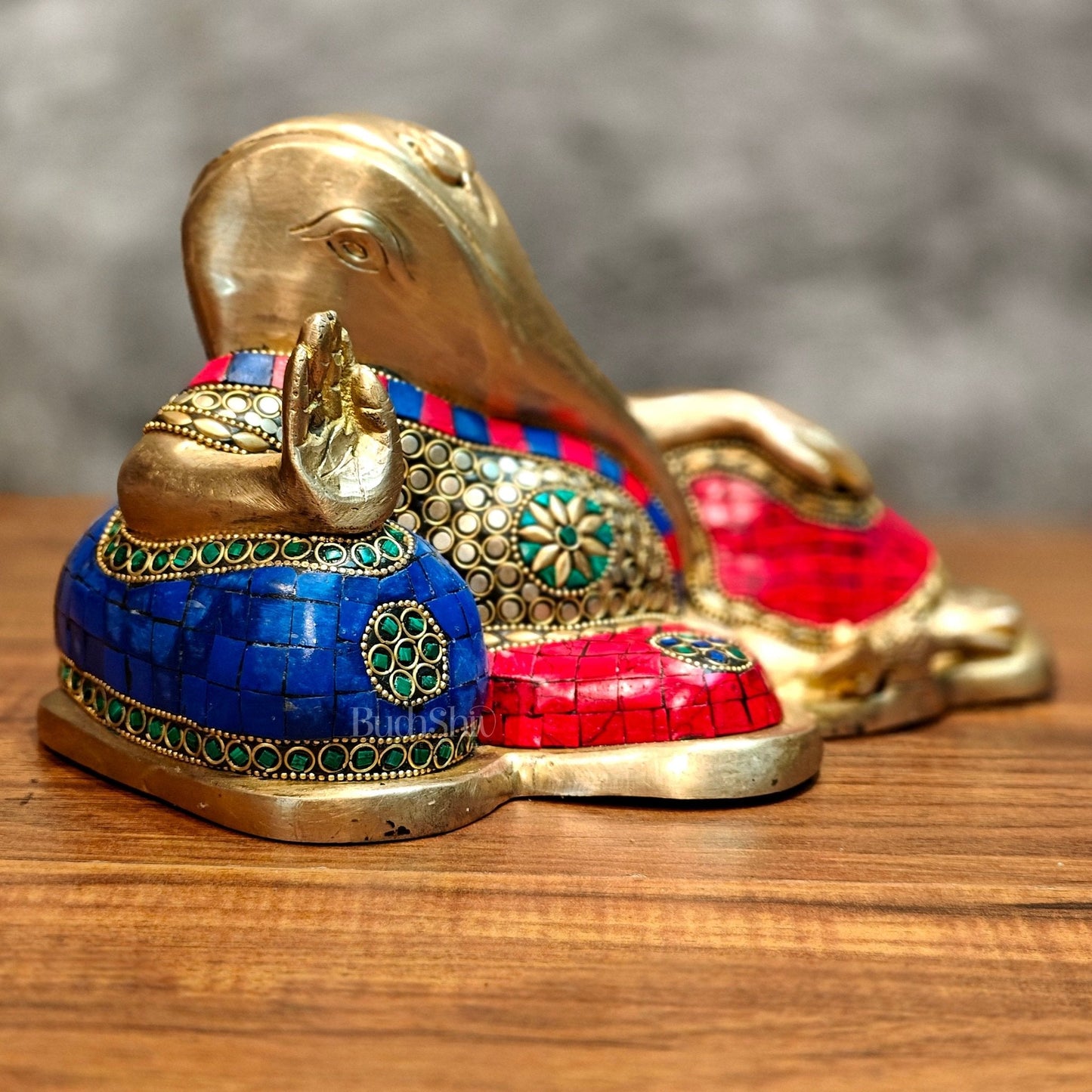 Brass abstract modern design Resting Ganesha statue 11 inch