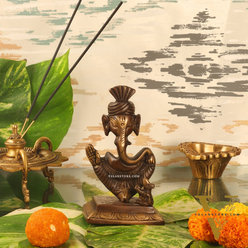 Brass Abstract Modern Pagadi Turban Ganesha 6 Perfect Gift Brown - BudhShiv