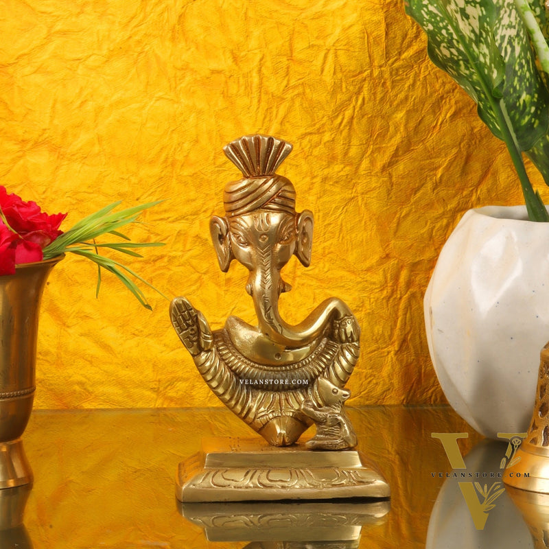 Brass Abstract Modern Pagadi Turban Ganesha - 6" | Perfect Gift | BudhShiv