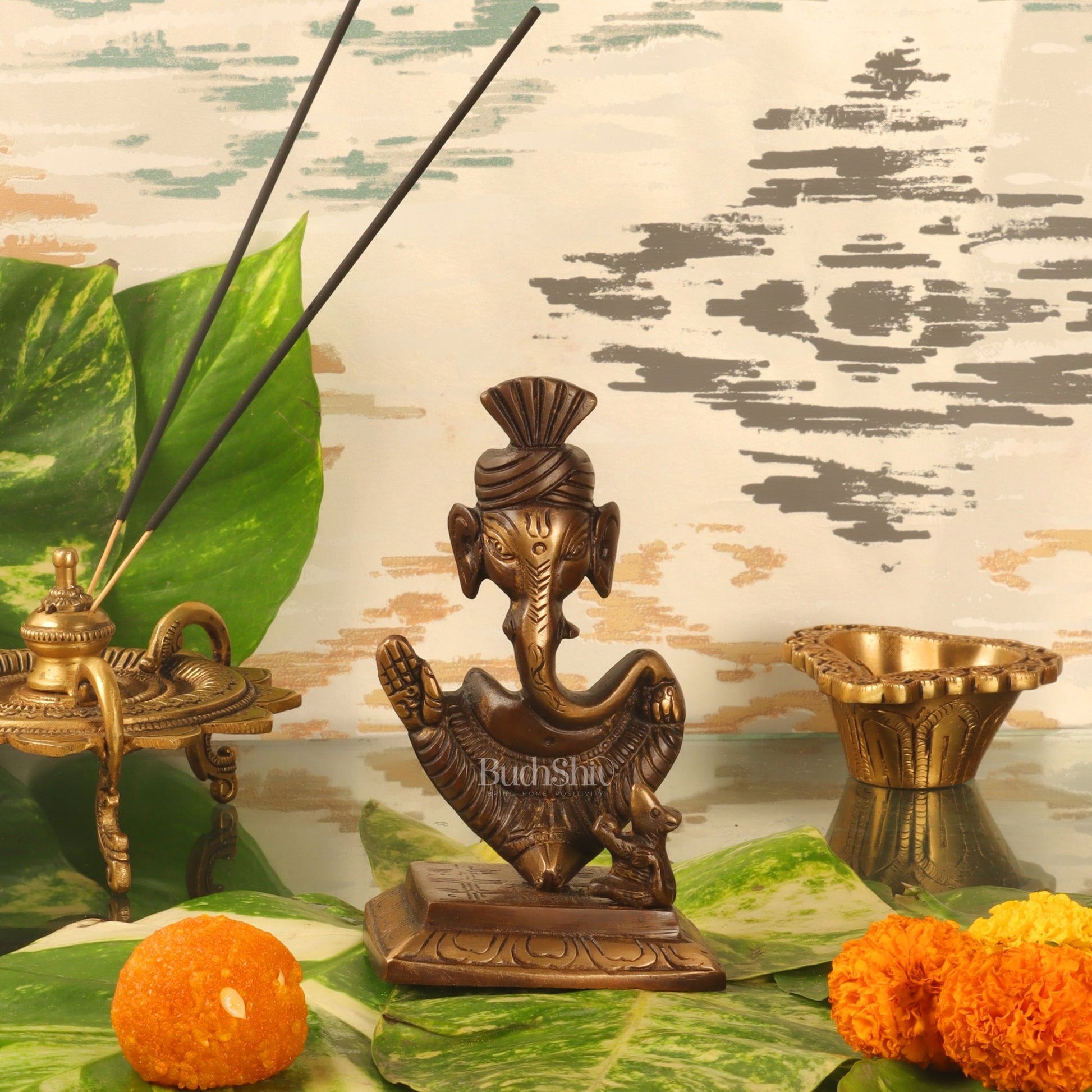 Brass Abstract Modern Pagadi Turban Ganesha 6 Perfect Gift Brown - BudhShiv