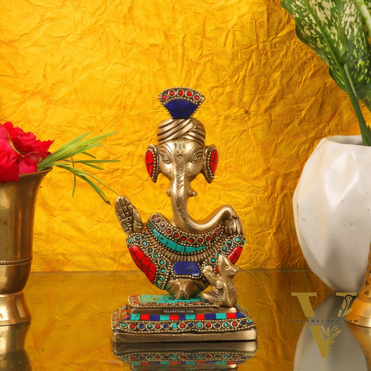 Brass Abstract Modern Pagadi Turban Ganesha 6" Perfect Gift - Stonework | BudhShiv