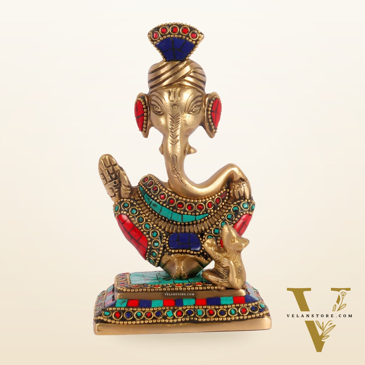 Brass Abstract Modern Pagadi Turban Ganesha 6" Perfect Gift - Stonework | BudhShiv