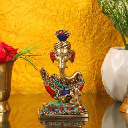 Brass Abstract Modern Pagadi Turban Ganesha 6" Perfect Gift - Stonework | BudhShiv