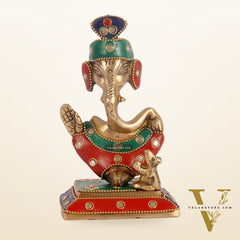 Brass Abstract Modern Pagadi Turban Ganesha 6 - Perfect Gift with Stonework | BudhShiv