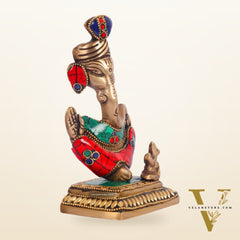 Brass Abstract Modern Pagadi Turban Ganesha 6" Perfect Gift with Natural Stone Decoration - BudhShiv