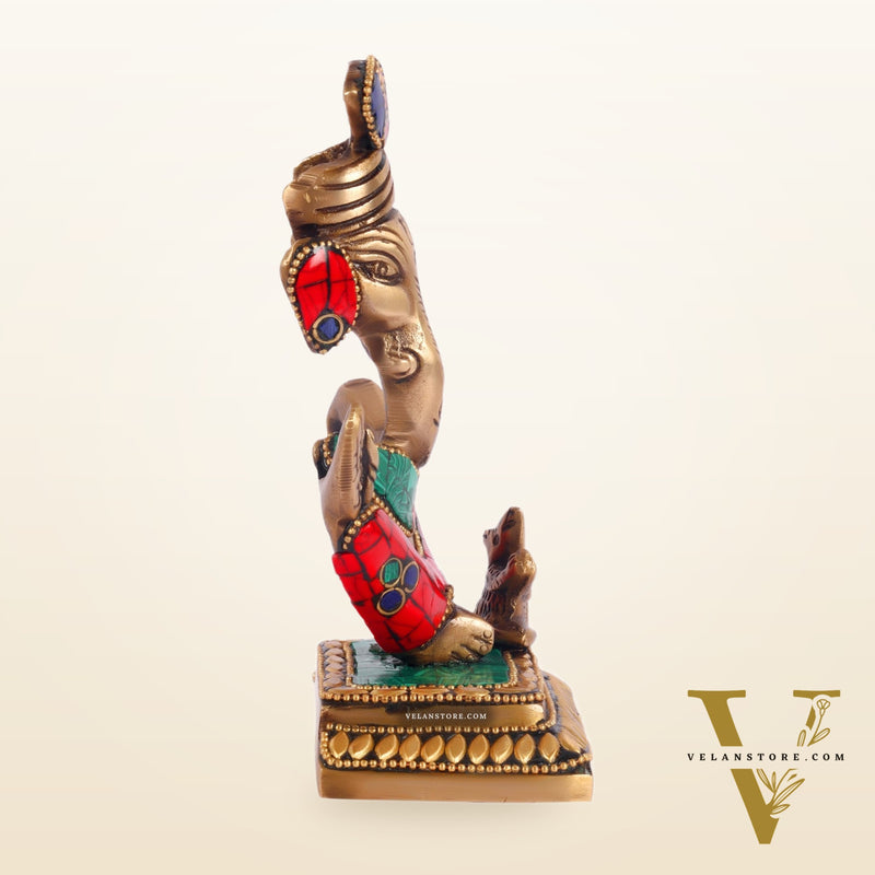 Brass Abstract Modern Pagadi Turban Ganesha 6" Perfect Gift with Natural Stone Decoration - BudhShiv