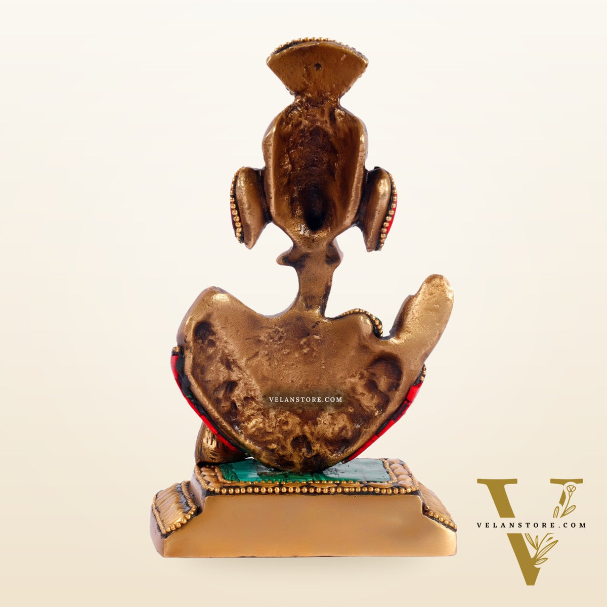 Brass Abstract Modern Pagadi Turban Ganesha 6" Perfect Gift with Natural Stone Decoration - BudhShiv