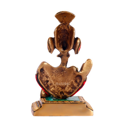 Brass Abstract Modern Pagadi Turban Ganesha 6" Perfect Gift with Natural Stone Decoration - BudhShiv
