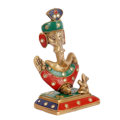 Brass Abstract Modern Pagadi Turban Ganesha 6 - Perfect Gift with Stonework | BudhShiv