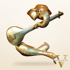 Brass Abstract Veena Ganesha Idol - 10 Inches | Handmade Brass Ganesha Statue