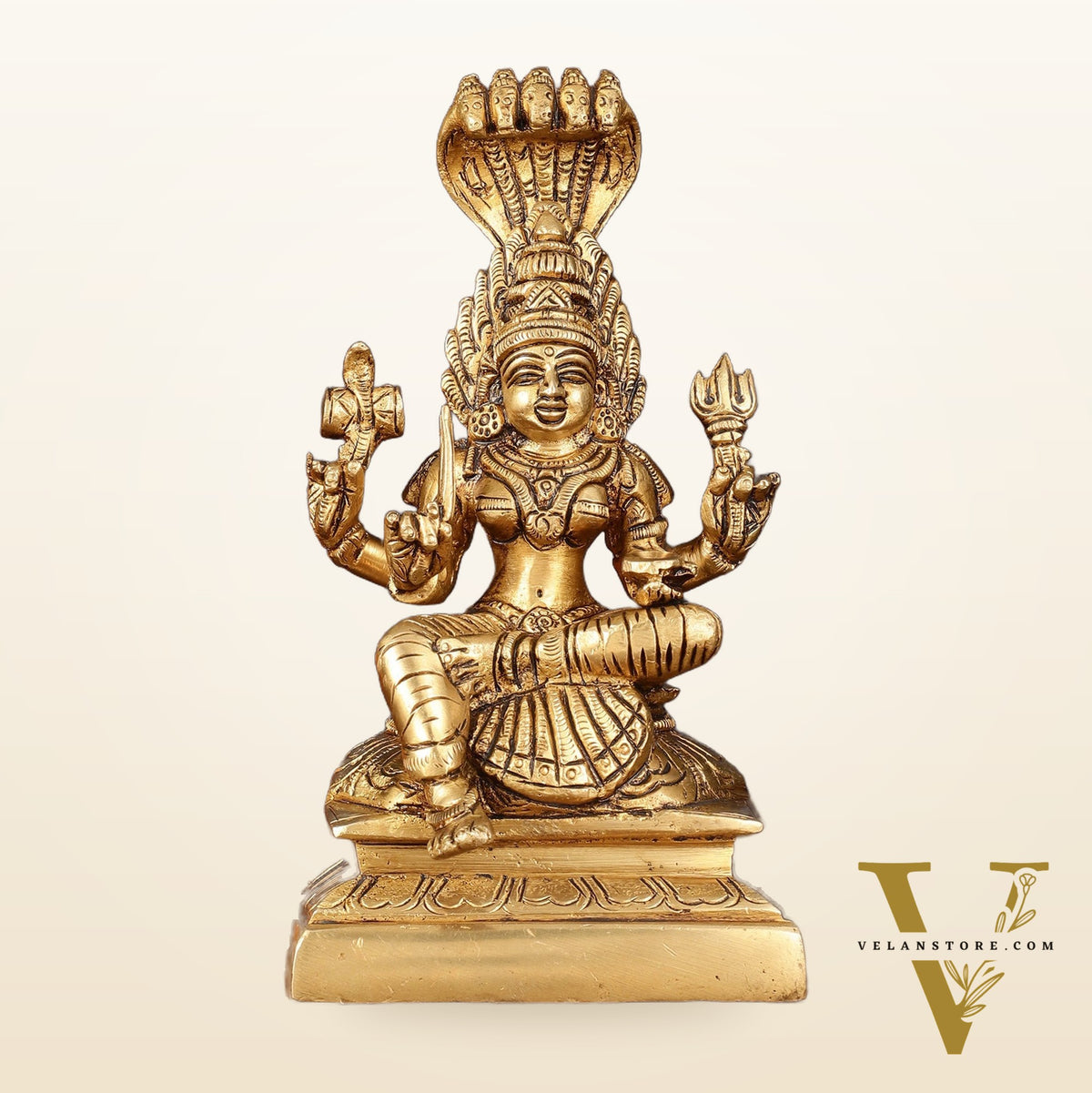 Brass Anglamam Mariamman Goddess Statue - 6" Height, Hindu Deity of Rain