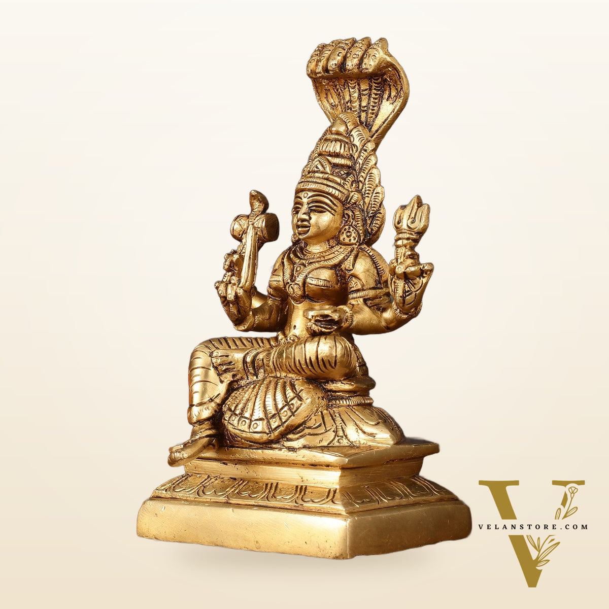 Brass Anglamam Mariamman Goddess Statue - 6" Height, Hindu Deity of Rain