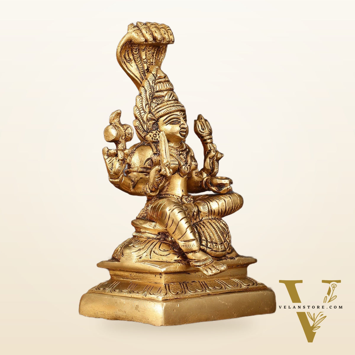 Brass Anglamam Mariamman Goddess Statue - 6" Height, Hindu Deity of Rain