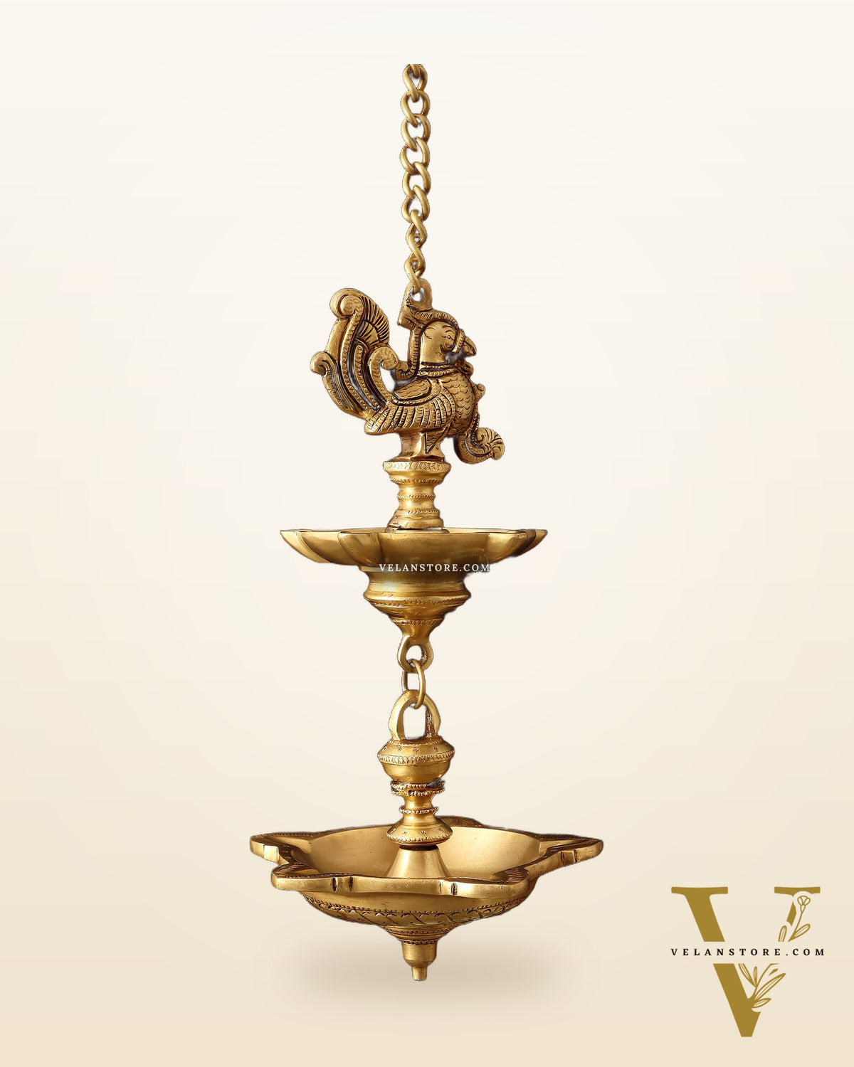 Brass Annam Pakshi Dual Hanging Lamp 27"