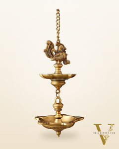 Brass Annam Pakshi Dual Hanging Lamp 27"