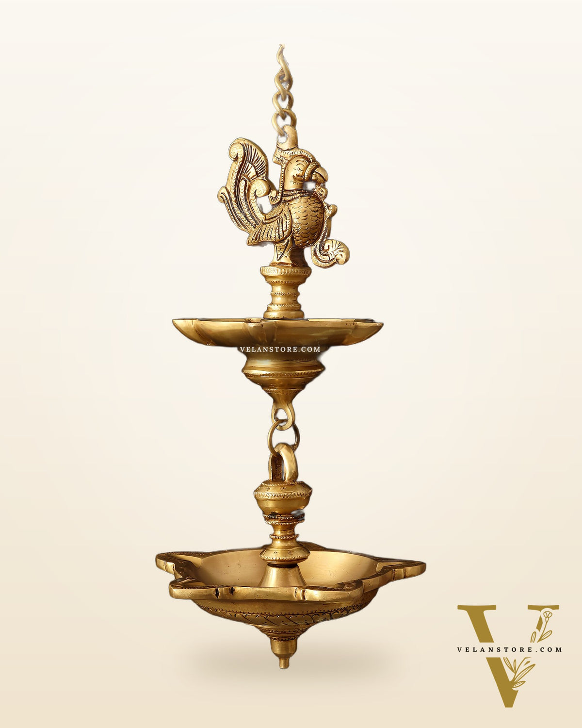 Brass Annam Pakshi Dual Hanging Lamp 27"
