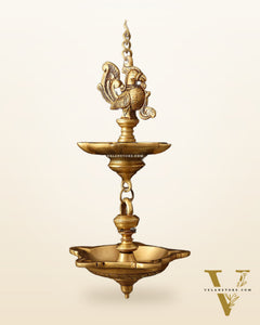 Brass Annam Pakshi Dual Hanging Lamp 27"