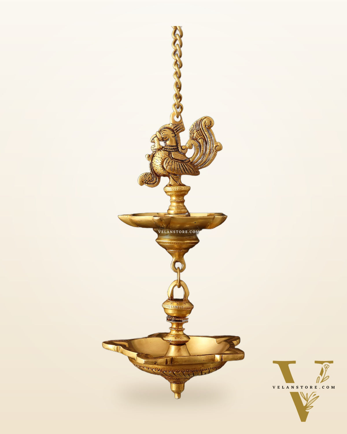 Brass Annam Pakshi Dual Hanging Lamp 27"