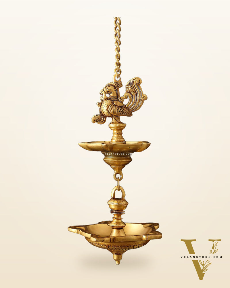 Brass Annam Pakshi Dual Hanging Lamp 27"