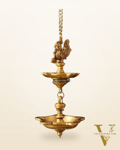 Brass Annam Pakshi Dual Hanging Lamp 27"