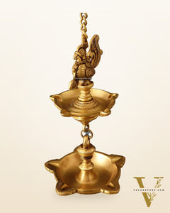Brass Annam Pakshi Dual Hanging Lamp 27"