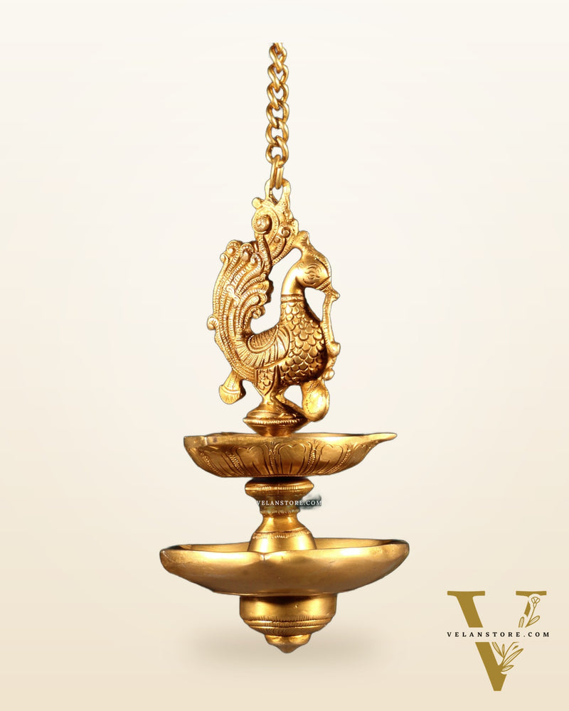 Brass Annam Pakshi Dual Hanging Oil Lamp