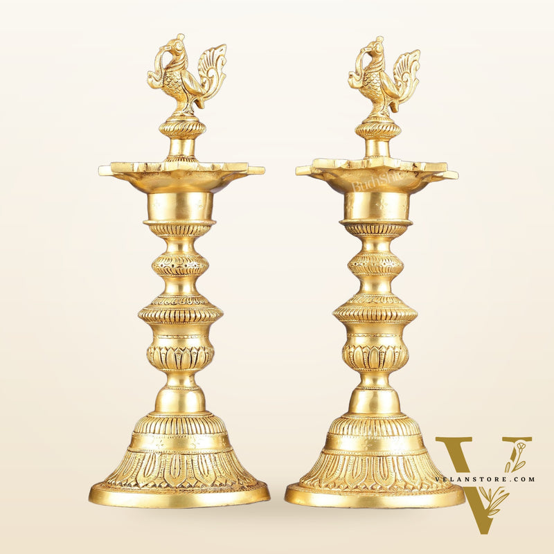 Brass Annam pakshi Peacock vilakku oil lamp diya 15.5 inch