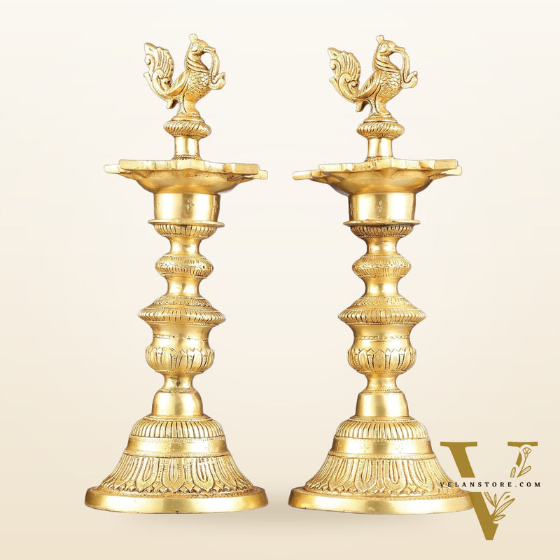Brass Annam pakshi Peacock vilakku oil lamp diya 15.5 inch