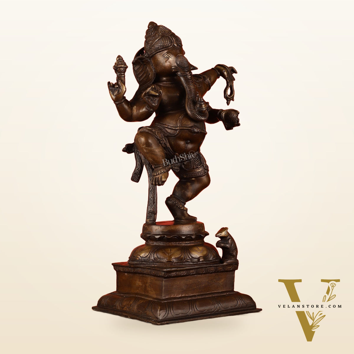 Brass Antique Brown Dancing Ganesha Statue - 15 Inch