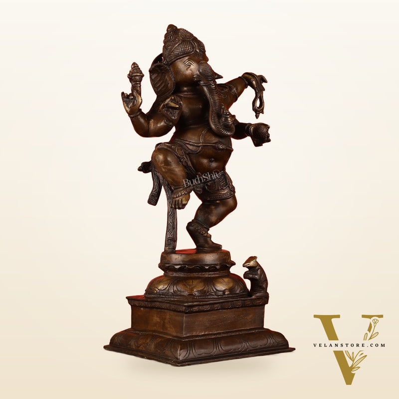 Brass Antique Brown Dancing Ganesha Statue - 15 Inch