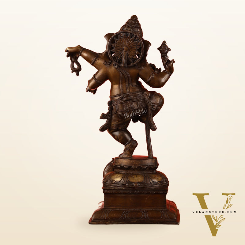Brass Antique Brown Dancing Ganesha Statue - 15 Inch