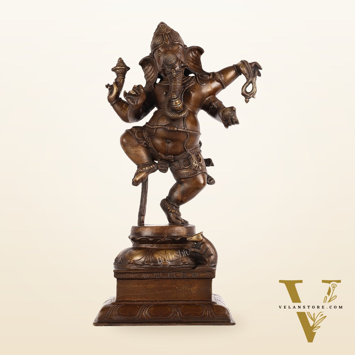 Brass Antique Brown Dancing Ganesha Statue - 15 Inch