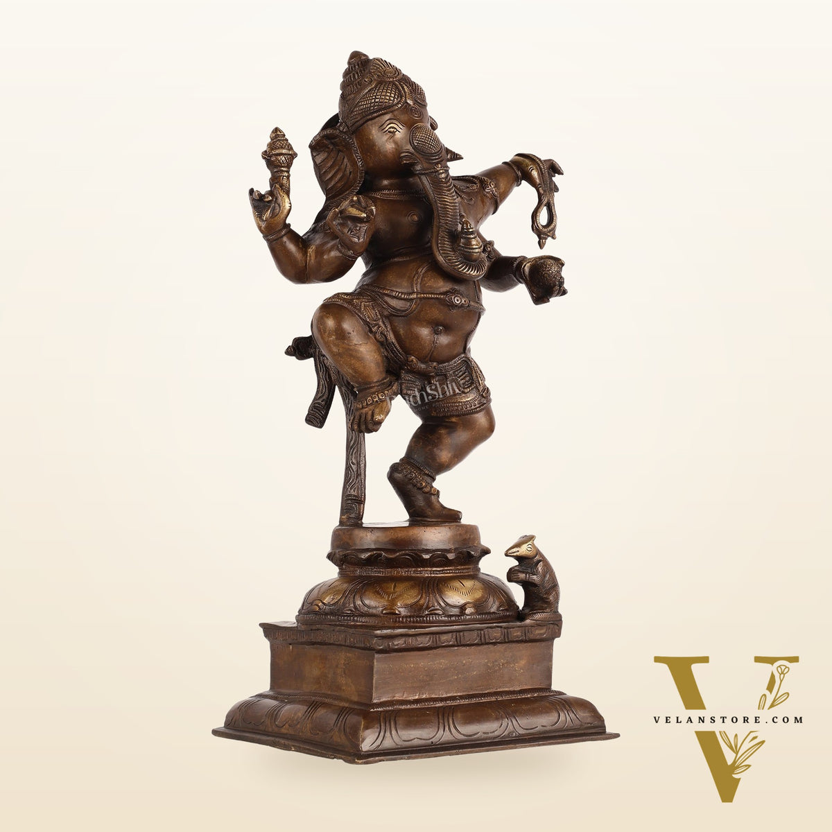 Brass Antique Brown Dancing Ganesha Statue - 15 Inch