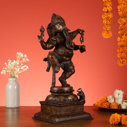 Brass Antique Brown Dancing Ganesha Statue - 15 Inch