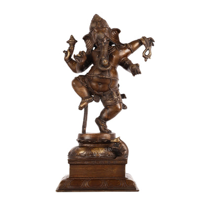 Brass Antique Brown Dancing Ganesha Statue - 15 Inch