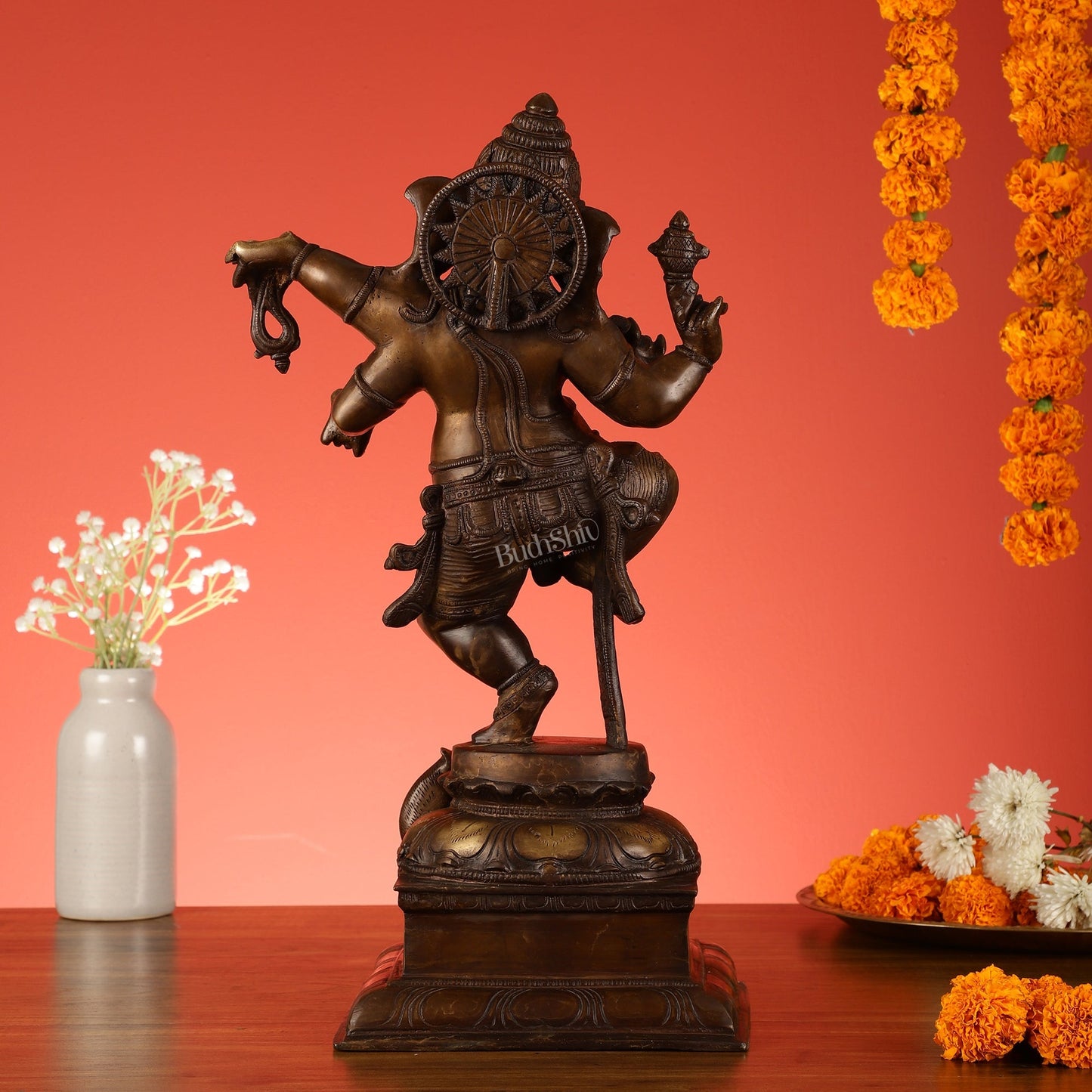 Brass Antique Brown Dancing Ganesha Statue - 15 Inch