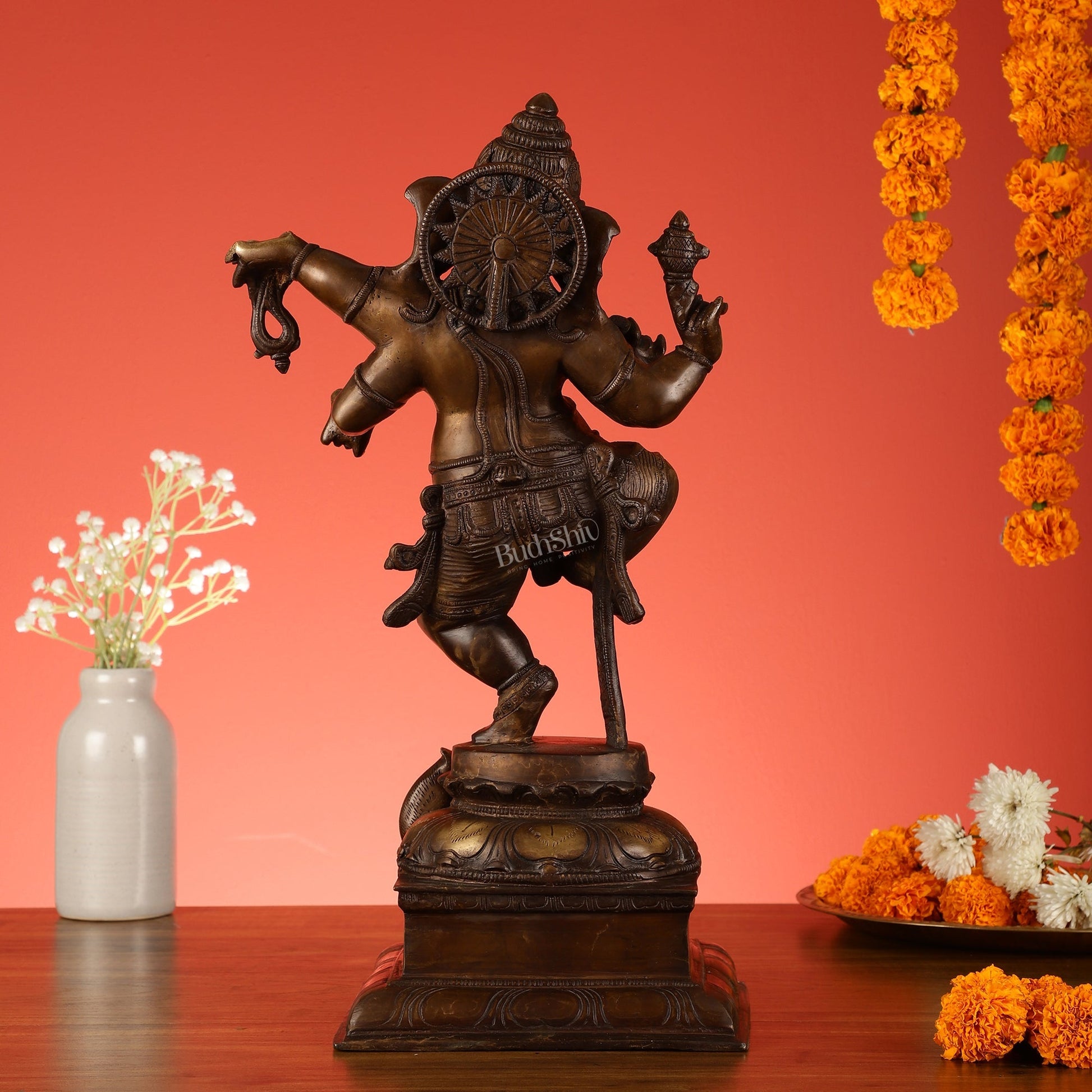 Brass Antique Brown Dancing Ganesha Statue - 15 Inch