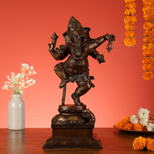 Brass Antique Brown Dancing Ganesha Statue - 15 Inch