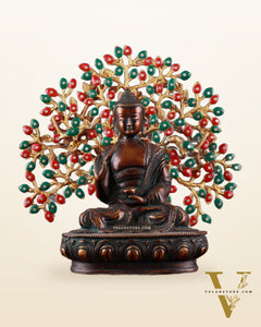 Brass Antique Finish Buddha & Handcrafted Kalpavriksha Tree