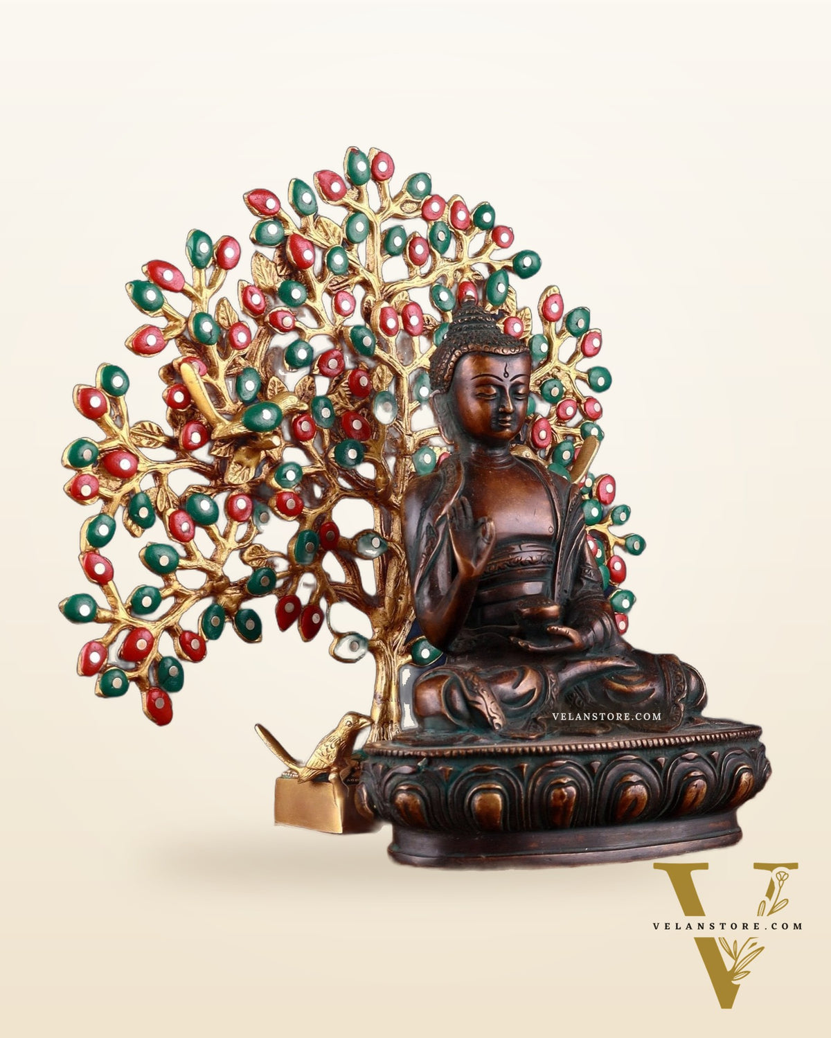 Brass Antique Finish Buddha & Handcrafted Kalpavriksha Tree