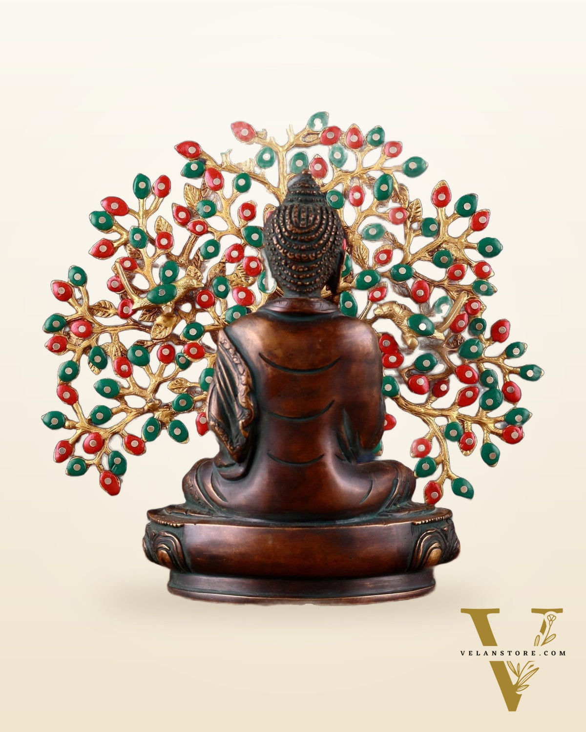 Brass Antique Finish Buddha & Handcrafted Kalpavriksha Tree